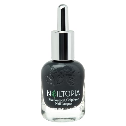 Nailtopia - Plant-Based Chip Free Nail Lacquer - Non Toxic, Bio-Sourced, Long-Lasting, Strengthening Polish - Back to Basics Dark Grey - 0.41oz