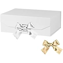 GoooodGift White Gift Box 10x7.3x3.5 Inches, Decorative Box with Ribbon, Empty Gift Box with Lid Magnetic Closure, Groomsman Box, Rectangle Collapsible Gift Boxes for Shirt (Matte White)