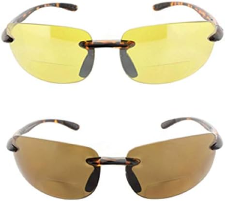 2 Pair of Men and Women Rimless Bifocal Sunglasses Sun Readers - Night Driving YellowSmoke Lens