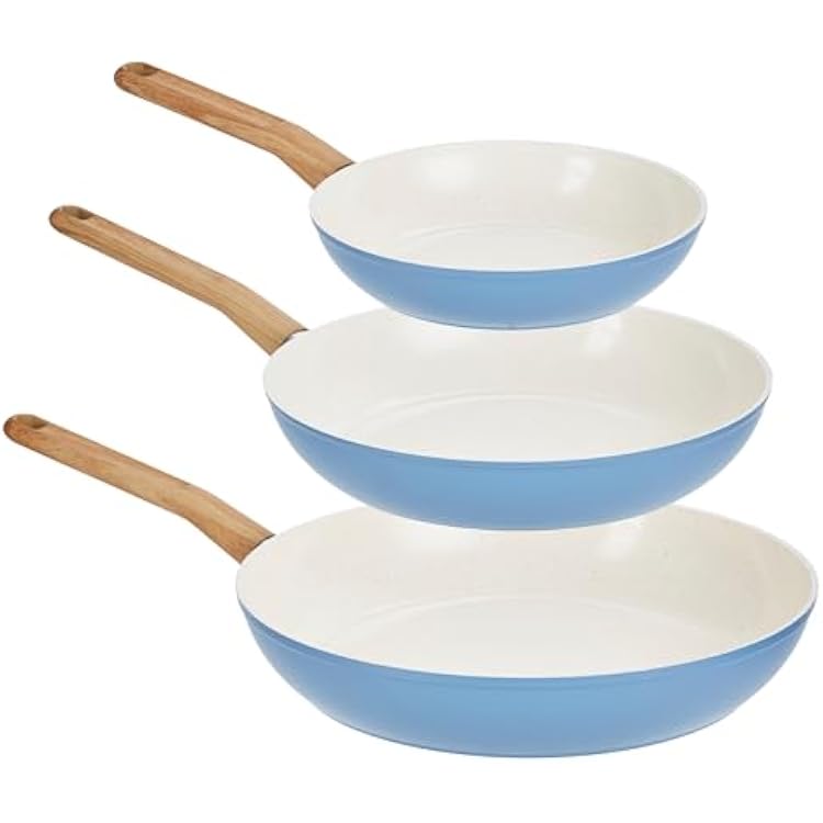 GoodCook Healthy Ceramic Titanium-Infused 3-Piece Fry Pan Set, Light Blue Induction Cookware, Nonstick Cooking Pan, Frying Pan Skillet for Eggs, Meats, Vegetables, Sauces, Warming Tortillas