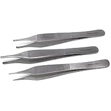 Adson Forceps Tissue 1X2 Teeth, Adson Brown Forceps, Adson Dressing Forceps 4.75" Set of 3 Stainless Steel Straight Tips Multifunction Tweezers