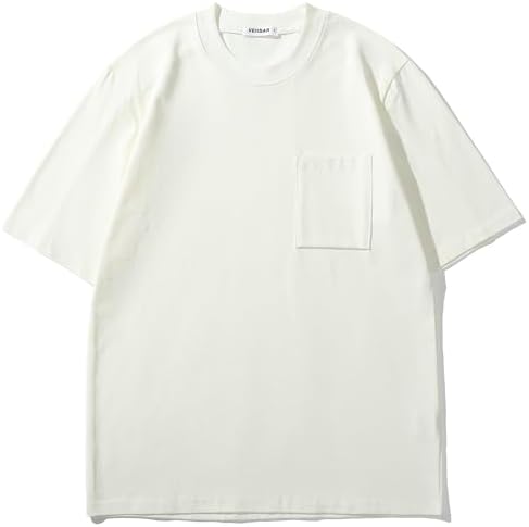VEIISAR Mens Loose Fit Heavyweight Short-Sleeve Pocket T-Shirt - Mens 100 Cotton Crew Neck Thick Tees