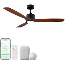 Madera 52in 3-Blade Smart Indoor or Outdoor Ceiling Fan 2700K-6000K CCT Tunable Range LED Light Kit in Matte Black with Distressed Koa Solid Wood Blades Works With iOS or Android App