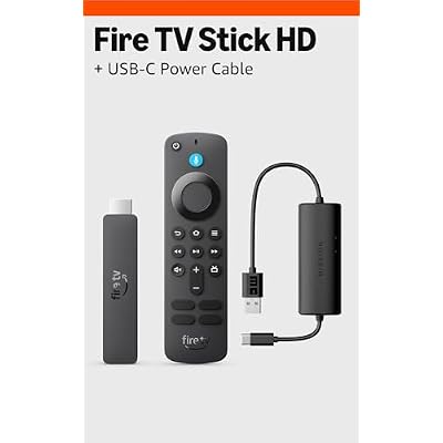 Amazon Fire TV Stick HD (newest model) bundle with Made for Amazon, USB-C Power Cable (eliminates the need for AC adapter)