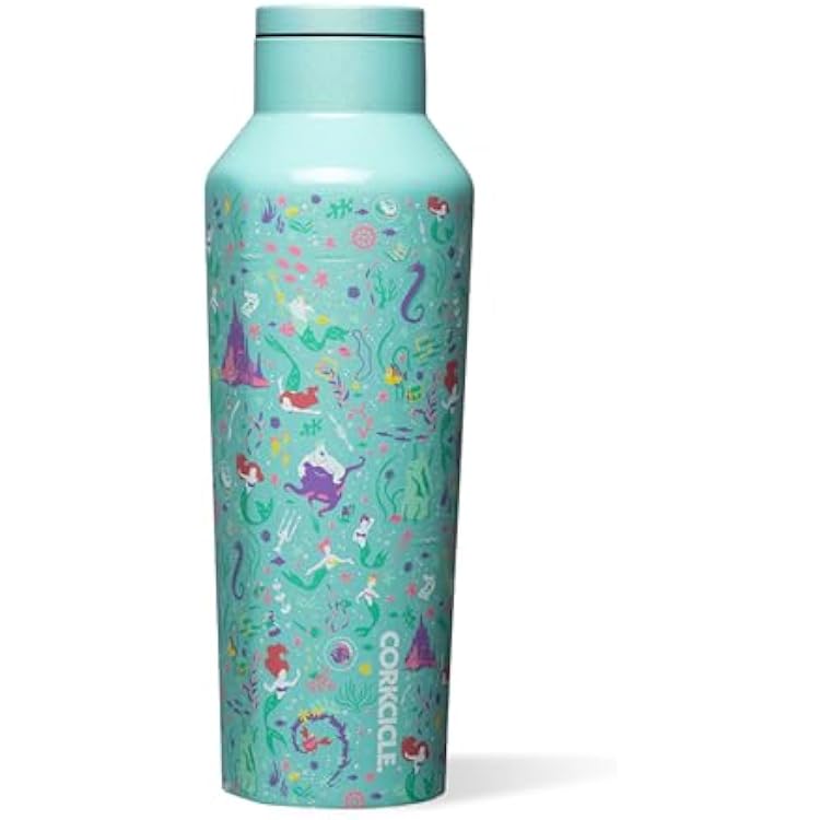 Corkcicle Disney Princess Sport Canteen - Keeps Drinks Cold for 25 Hours - Triple-Insulated Stainless Steel - Screw-On Cap - Summer Drinkware Gift - 20 oz - Ariel