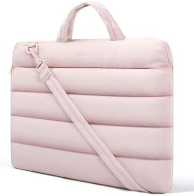BAGSMART 15-16 inch Laptop Sleeve Bag with Strap, Puffy Padded Laptop Case with Pocket, Portable MacBook AirPro 15 inch Case for Women, Repellent Protective Sleeve Compatible with Dell, HP, Pink
