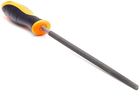 FINDER Bastard Cut Mill File, 8" Inch Round File with High Carbon Hardened Steel, Ergonomic Grip, Plastic Handle, Hand File for Deburring and Removing Material Ideal for Wood, Metal, Plastic