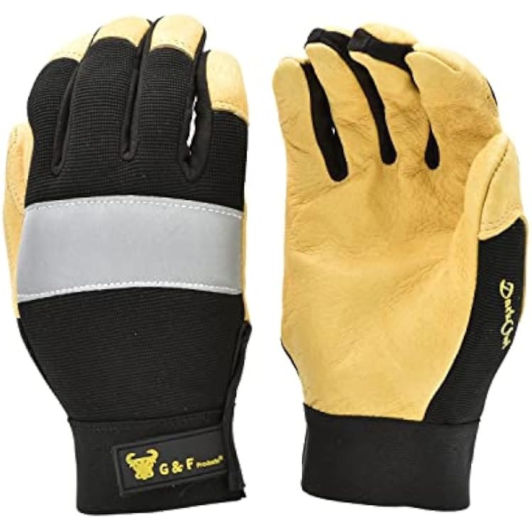 G & F Products G & F 1091L Dark Owl High Visibility Reflective Performance Mechanics Work Gloves, Driving Gloves, Mens Large
