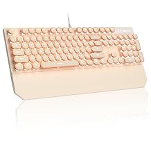 MageGee Typewriter Mechanical Gaming Keyboard, Retro Black Punk Round Keycaps RGB Rainbow Backlit Wired Keyboards for Laptop MAC PC Gamer, with Magnetic Wrist Rest - Blue Switch