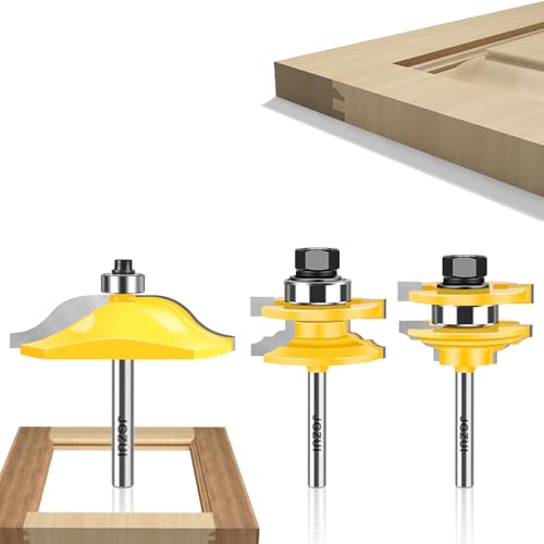 3 PCS 14 Shank Raised Panel Cabinet Door Making Router Bits, Cabinet Door Router Bit Set, Tongue and Groove Router Bit Set, Cabinet Making Tools Tenon Cutter Diameter: 1-58