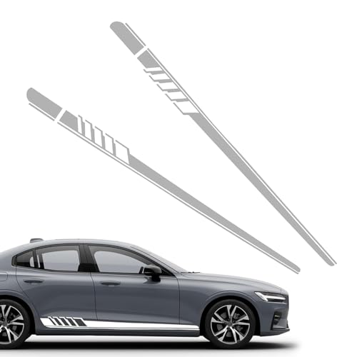 Pack-2 Car Body Side Skirt Stickers, 7.38 Ft x 4.52 Racing Stripes Personalized Sports Decoration, Waterproof Sun Protection Decal for All Seasons, Universal for Cars and Trucks White