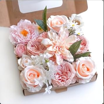 Artificial Flowers Arrangement, Mixed Pink and White Roses, Faux Floral Decor for All Occasions (whitepink)