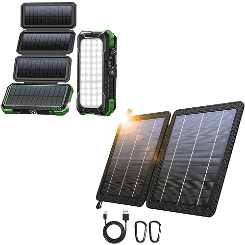 BLAVOR 20,000mAh PD 18W Solar Charger Power Bank Foldable-Green Plus 10W Portable Solar Charger5V2A Max