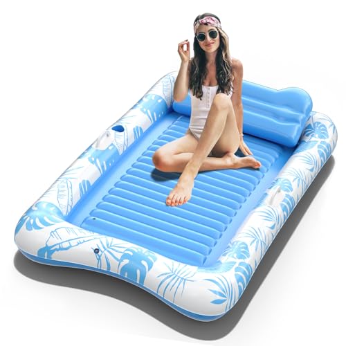 Rrtizan Inflatable Tanning Pool Rafts for Adults, 83.5 x 52.4 Adult Pool Floats with Pillow, Cup Holder & Handles, 4-in-1 Suntan Tub Raft Floatie for Pool, Backyard, Kids Ball Pit Blush Pink