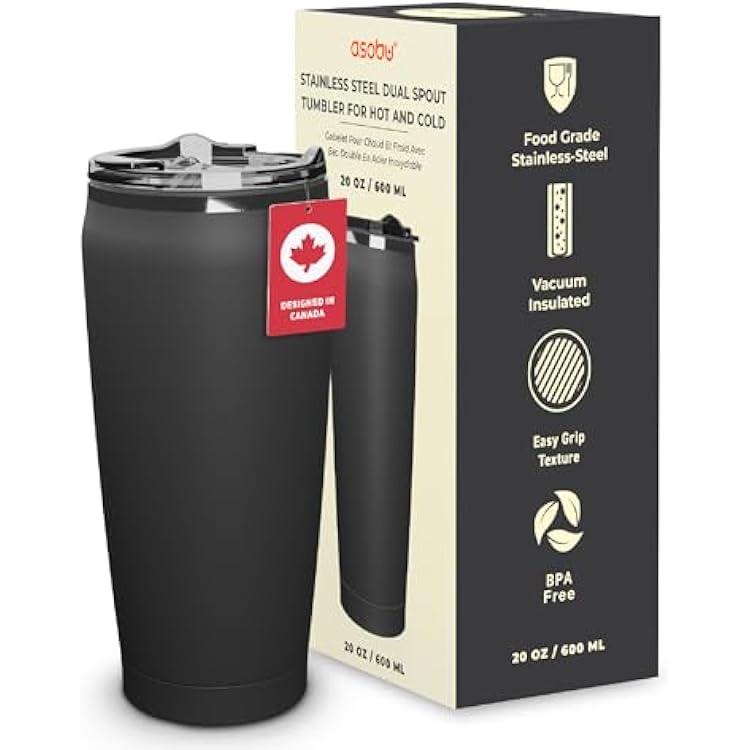 Asobu 20oz Coffee Mug, XL Spill-Proof, Double-Wall Vacuum-Insulated Stainless Steel, Keeps Flavors True, Tumbler with Coffee Sip Lid for Hot  Cold Drinks