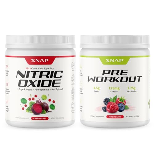 Snap Supplements Organic Beet Root Nitric Oxide Cherry Lime Powder  Pre Workout Beet Root Mixed Berry Powder Bundle, 30 Servings Each