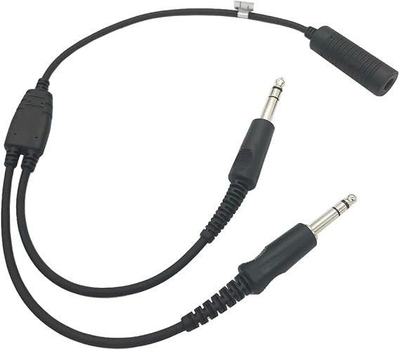 Dual Plug U174 Adapter General Aviation Headset Extensions Helicopter U 174 to Ga Twin Plug Headphone Splitter U-174 2 Male Com to Single 1 Female Com Adaptor for Bose A20