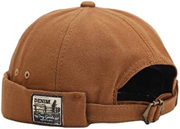 Beanie Brimless Cap Adjustable Rolled Cuff Hat Breathable Cotton No Visor Cap Casual Docker Sailor Cap Skullcap Beanie Hat for Men Women Summer Outdoor Khaki