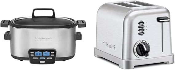 Cuisinart MSC-600 3-In-1 Cook Central 6-Quart Multi-Cooker: Slow Cooker, Brown/Saute, Steamer & CPT-160 Metal Classic 2-Slice Toaster, Brushed Stainless