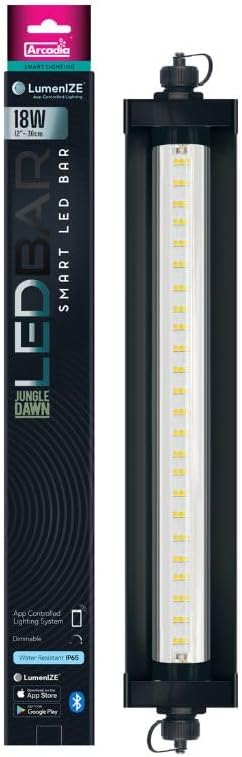 Arcadia LumenIZE Jungle Dawn LED Bar 12" Long 18 Watts High Lumen Output Smart LED Light Bars for Indoor Reptiles Terrariums, Plants and Bioactive Setups, Long Lasting Easy to Use Natural Lighting