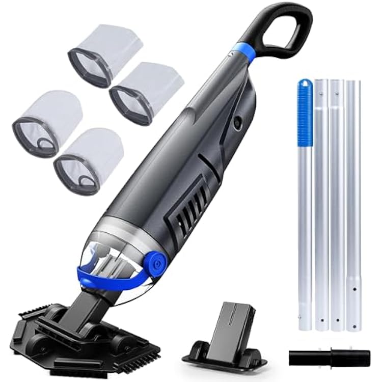 Cordless Pool Vacuum with 2 Cleaning Heads, 18.5 GPM Powerful Suction, 72 Extension Pole, Easy to Use, Rechargeable Swimming Pool Cleaner for Inground PoolsAbove Ground Pool4 Collection Filters