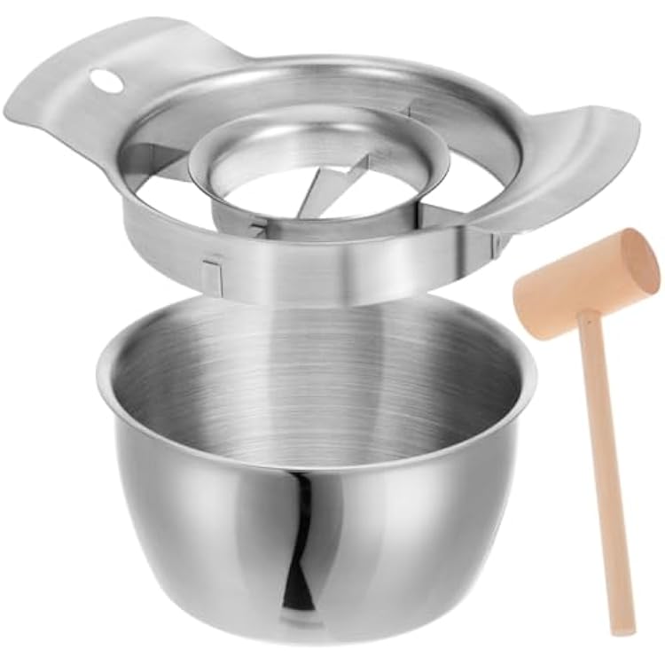 Kitchen Pomegranate Peeler and Deseeder Tool with Stainless Steel Bowl and Wooden Hammer for Easy Fruit Preparation 6.88X4.72X2.75In