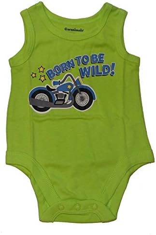 Garanimals Bright Green Born to Be Wild Motorcycle Tank Top Muscle Sleeves Baby Creeper Bodysuit 12 mos