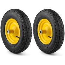 Wheelbarrow Tire Uiversal Fit 16" Pneumatic Tire Wheels with 5/8" & 3/4" Bearings and 3" Centered Hub for Wheelbarrow, Pack of 2