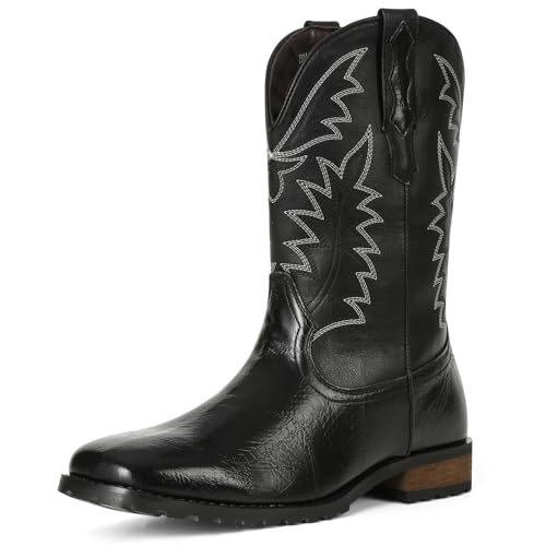 femflame Cowboy Boots for Men Square Toe Embroidered Mens Cowboy Boots Distressed Work boots Traditional Western Boots