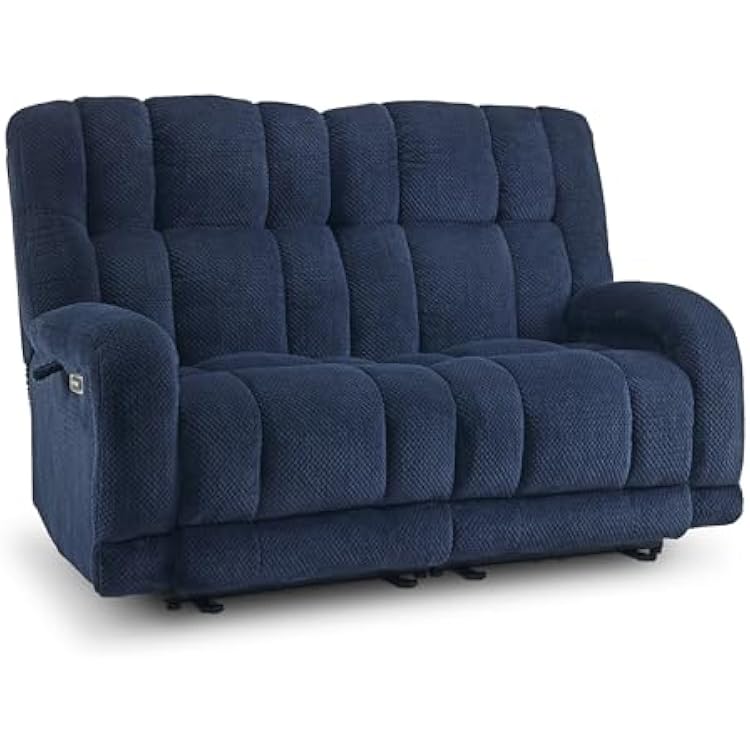 MCombo 64.6 Oversize Power Reclining Loveseat Sofa with Adjustable Headrest, Heat and Vibration Massage, Electric Loveseat Recliner with USB Charge Ports for Living Room 6855 Navy Blue