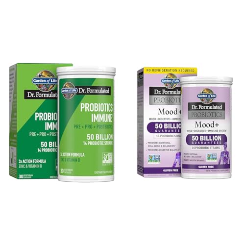 Garden of Life Dr Formulated Probiotics Immune Support & Dr. Formulated Probiotics Mood Acidophilus Probiotic Supplement