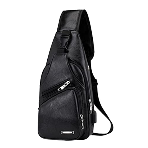 Sling Bag For Men Women Shoulder Backpack Chest Bags Crossbody Daypack With Earphone Hole For Hiking Camping Trip Black