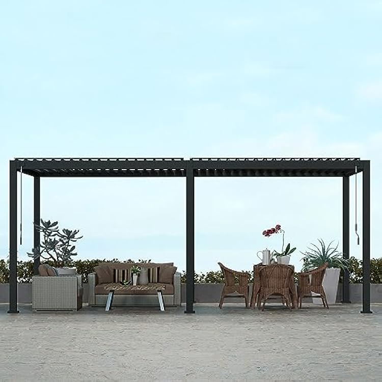 SORARA Mirador 111S Louvered Pergola 10 x 20 Aluminum Gazebo with Adjustable Roof for Outdoor Deck Garden Patio, Charcoal