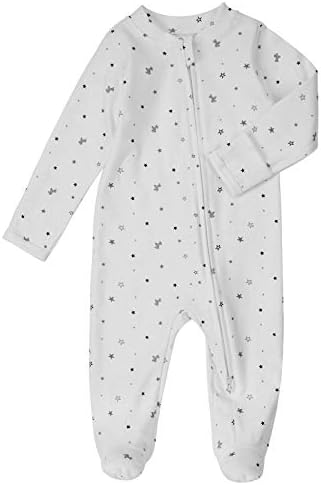 Baby Footed Pajamas with Mitten Cuffs - Unisex Newborn Infant 2 Ways Zipper Cotton Footie OnesiesBlack&Grey Stars,Newborn
