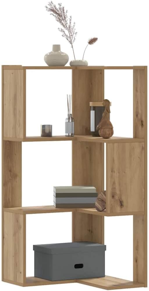 Corner Bookcase 3 Shelves Artisan Oak 50 x 50 x 102 cm Wood Material Shelf, Open Storage Shelf, Standing Shelf, for Living Room, Home Office, Dining Room