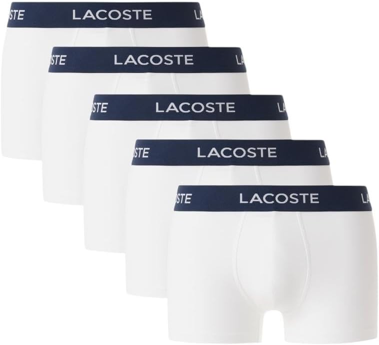 Lacoste Men's Cotton Stretch Essentials Trunks, 5-Pack Swim, White, M Pack of 3