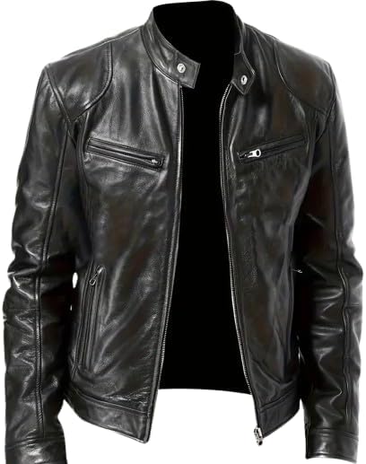 Mens Leather Jacket Classic Biker Style Motorcycle Coat Fit Fashion Casual Lightweight Fall & Winter Jackets for Men