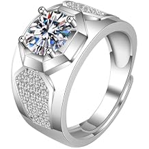 Men's Wedding Rings, 9K/14K/18K White Gold Men Engagement Promise Signet Ring 4 Prongs with Lab Created Diamond