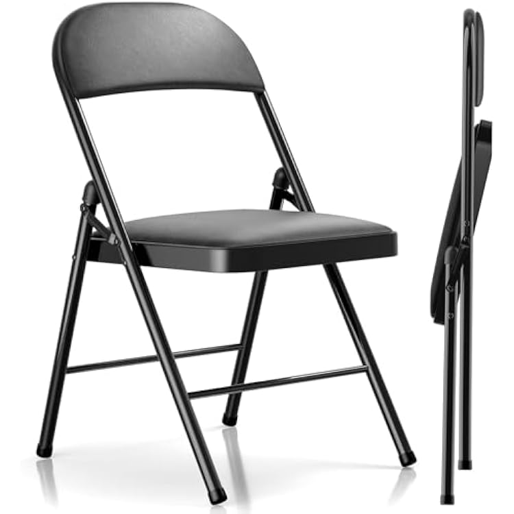 2 Pack Folding Chairs with Cushion, Padded PU Leather Seat, 330 LBS Capacity Heavy Duty Steel Frame, Ergonomic Foldable Chairs for Banquet Wedding Party Office Indoor Outdoor