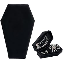 Velvet Coffin Jewelry Travel Case Holder for Gothic Wedding Ceremony Jewelry Organizer Decoration (Black)