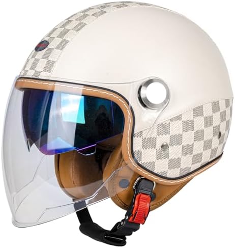 Dual Visor 3/4 Open Face Motorcycle Helmet for Men & Women, DOT Approved Unisex Retro Half Helmet,Motorbike Casco for Moped Cruiser Bobber and Chopper