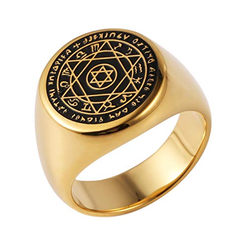 HZMAN Talisman Seal Solomon Six-Pointed Star 12 Constellation Rings Stainless Steel Bnad for Men Women