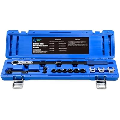 SMOTIVEPRO 13-Piece Extended-Reach Ratcheting Serpentine Belt Tool Kit with Reversible Ratcheting Wrench, Drive Adapters, 6-Point Sockets and Crowfoot Wrenches