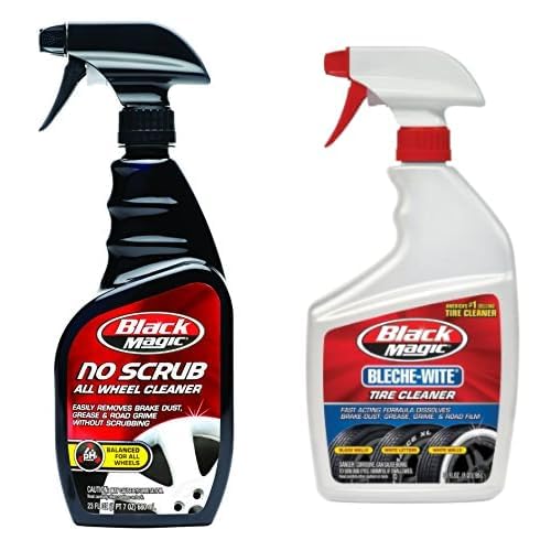 Black Magic BM41023 No Scrub Wheel Cleaner 23oz and 120066 Bleche-Wite Tire Cleaner 23oz - Powerful, Easy-To-Use Formulas to Handle All Steps To Clean Your Wheels