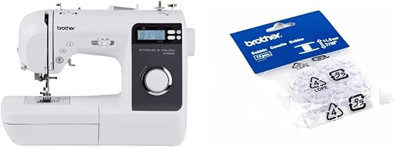 Brother ST150HDH Sewing Machine, Strong & Tough, 50 Built-in Stitches, LCD Display, 9 Included Feet & Sewing and Embroidery Bobbins 10-Pack, SA156,Clear