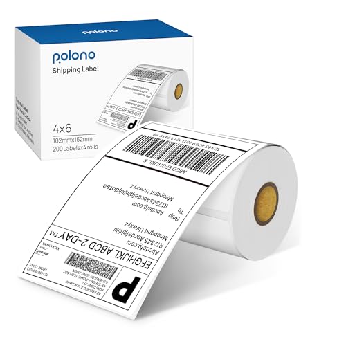 POLONO Genuine 4x6 Direct Thermal Shipping Label, Perforated Postage Shipping Labels Compatible with POLONO PL60, PL70E and PL420 Label Printer, Permanent Adhesive, Commercial Grade, 200 LabelsRoll
