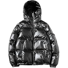 Men's Solid Color Metallic Jackets with Hood Full Zip Down Alternative Padded Coat Winter Quilted Puffer Jacket