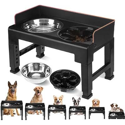 BINGPET Elevated Dog Bowls,Raised Dog Bowl,6 Heights Adjustable Stand,Non-Slip and Non-Spill Food Bowl for Small Medium Large Dogs