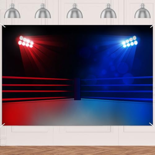 Lighting Boxing Arena Banner Backdrop Background Photo Booth Props Boxing Ring Boxing Match Stadium Sports Wrestling Theme Decor for Boxing Fan Birthday Party Favors Supplies Decorations