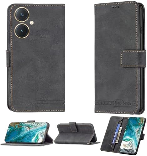 bojioderf Case Compatible for Vivo Y27s Phone Case Cover Flip Stand Cover PU Leather BF09 Wallet Case Black